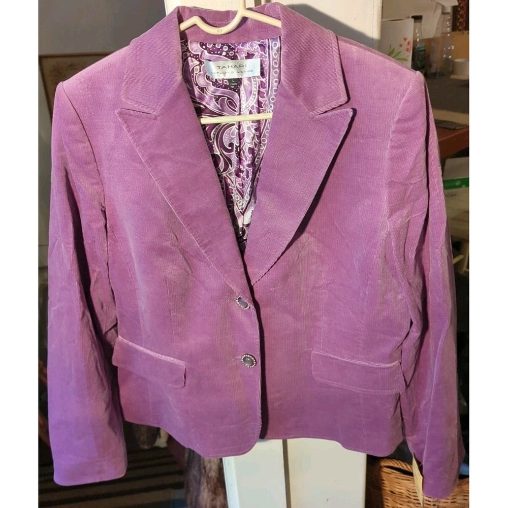 NWT Vintage Tahari Plum Purple‎ Corduroy Blazer Stud Accents Size L Modern READ!